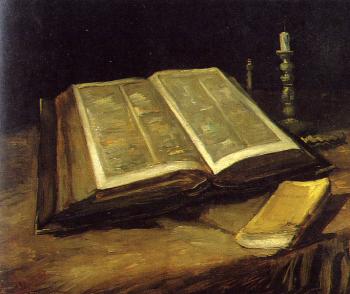 Vincent Van Gogh : Still Life with Open Bible,Candlestick and Novel